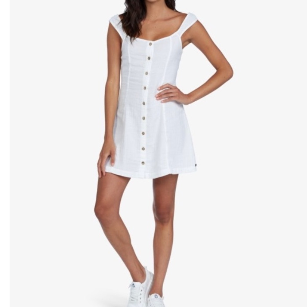 Roxy Mini Dress White Button Front Sleeveless Think Again Women’s Size Large